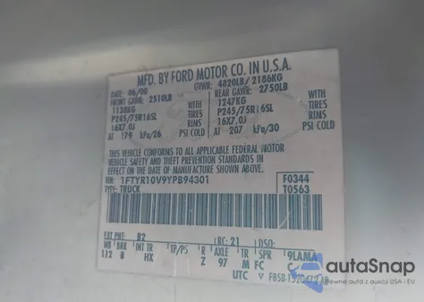2000 Ford Ranger Xl/Xlt from USA, damaged, VIN 1FTYR10V9YPB94301